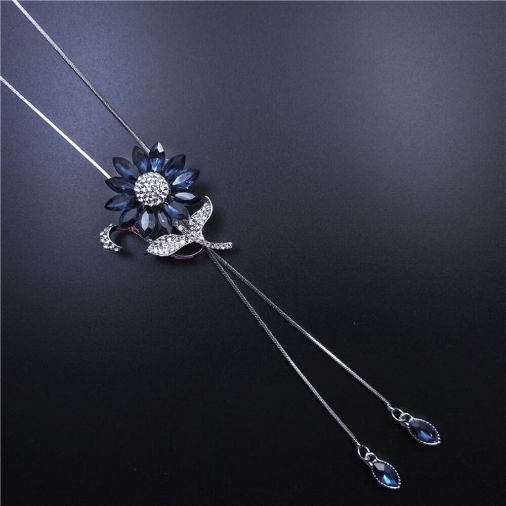 Bling Queen CZ Simulated Sapphire Sunflower Sliding Pendant Necklace - Picture 6 of 9